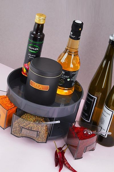 TOPTANFONİ Spice Holder 360 °   Twisted Multi-Purpose Jewelry and 6 Compartments Food Organizer with Drawers and Spoons