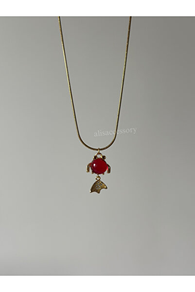 Alis Accessory Çelik kırmızı şans balığı kolye