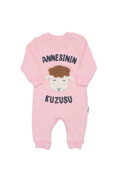bebegen Kız Bebek Pembe Annesinin Kuzusu Yazılı Çıtçıtlı Tulum