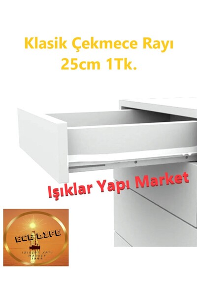 ece life Klasik Çekmece Rayı -Beyaz -25cm - 1Takım Vida HEDİYELİ