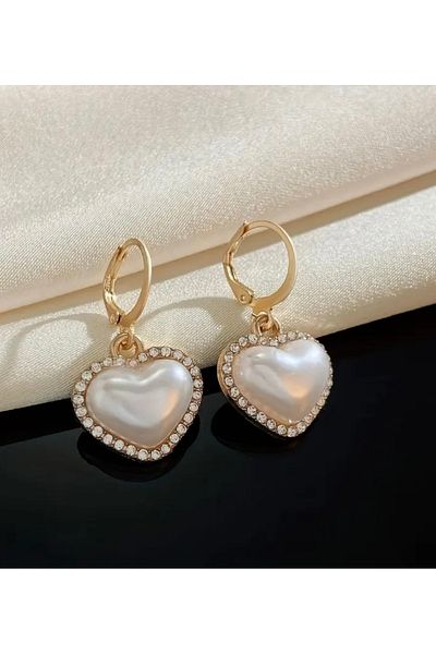 OzzTakı Heart Pearl Earring-Necklace Set
