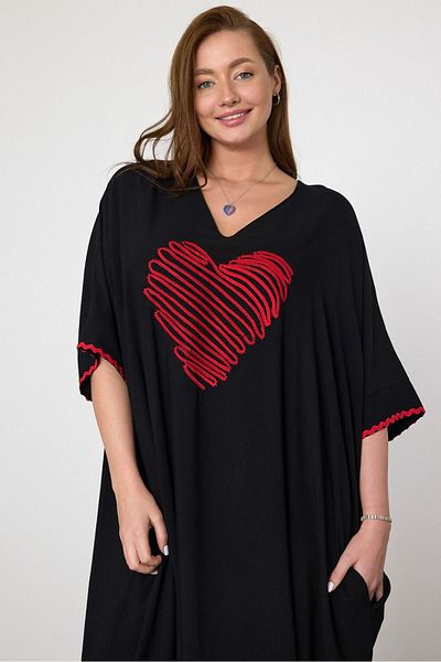 AGORATEKSTİL Rochie de damă din țesătură din viscoză, cu decolteu în V, broderie inimă