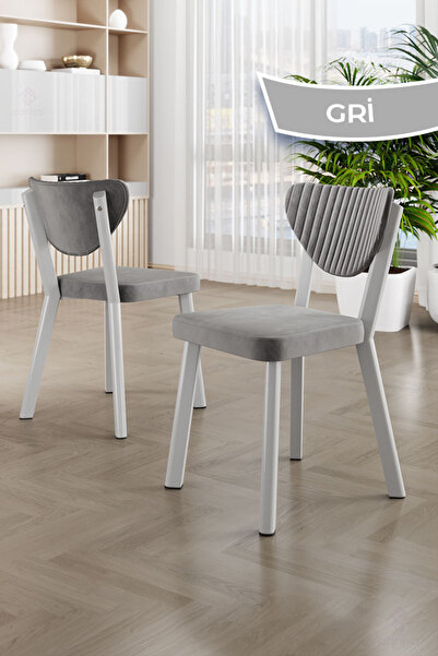 Canisa Exve Serisi 80x132 Açılabilir Beyaz Masa Takımı ve 6 Gri Sandalye