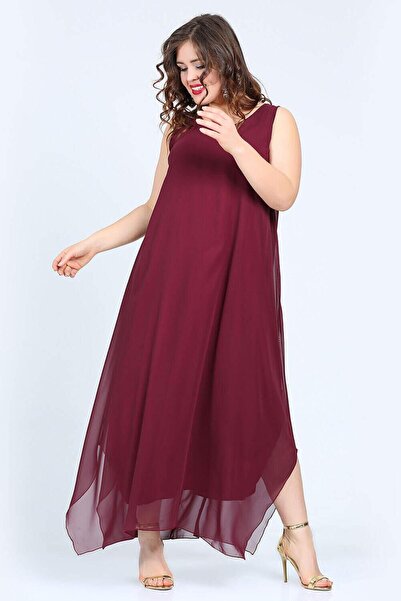 ANGELINO Kadın Rahat Kesim Bordo Şifon Abiye KL3066