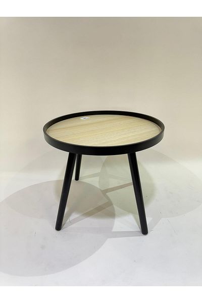 Living Modern brown wooden table, with black iron legs, 40X39 cm.