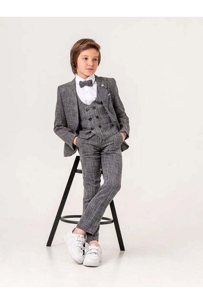 Zekids Boy's Badge Pocket Handkerchief Detailed Suit (Age 5-9)