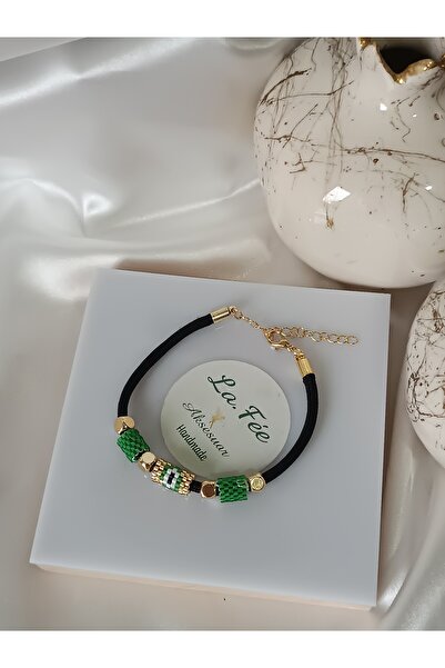 La fee aksesuar Miyuki Yeşil Elde Örme Kadın Bileklik Tekli Nazar Boncuğu Öze...