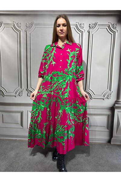 AGORATEKSTİL Γυναικείο φόρεμα με μακρυμάνικο κοραλί με 3 κουμπιά από ύφασμα β...