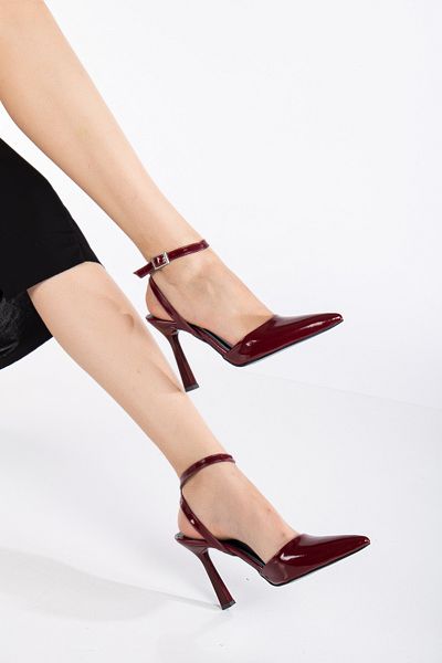 Women's Burgundy Banded Patent Leather Heeled Shoes Get Your Own Size
