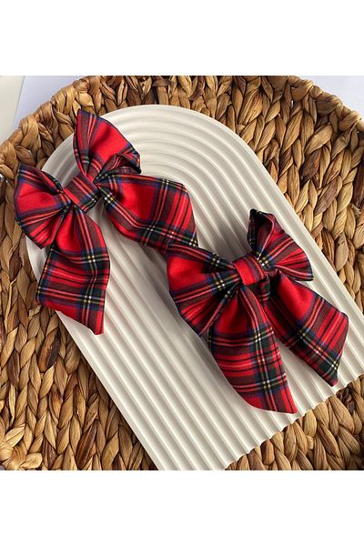 PABS Plaid Hair Clip Set of 2 Automatic Bow Clip