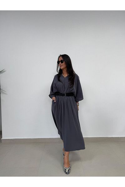caddstore Φόρεμα Dr 8242 Modal Anthracite με ζώνη