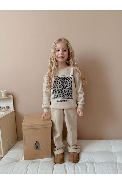 MUMİKİDS Leopard Printed Girl's Bottom Top Set