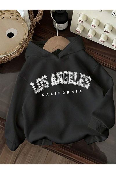 Afternoon Kids Черен суичър с качулка за момчета/момичета „Los Angeles“.