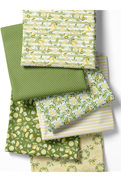 FabricMarket %100 Pamuk Saten Kumaş – 6 Limon Desen, Dijital Baskı, Yaz Temalı Patchwork Kumaşı