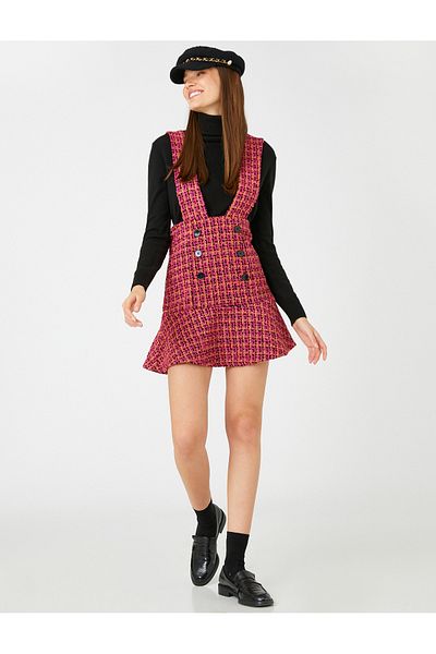 Koton Φόρεμα Tweed Salopet με λεπτομέρεια με κουμπί στο μπροστινό μέρος