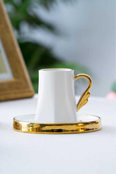 ÇIRPAN EV BEYAZ ALTIN TEK KİŞİLİK TÜRK KAHVESİ FİNCANI