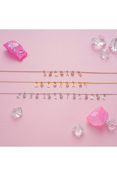 Queen Silver Jewelry 925 ayar gümüş kişiye özel zirkon taş sallantılı isim kolye