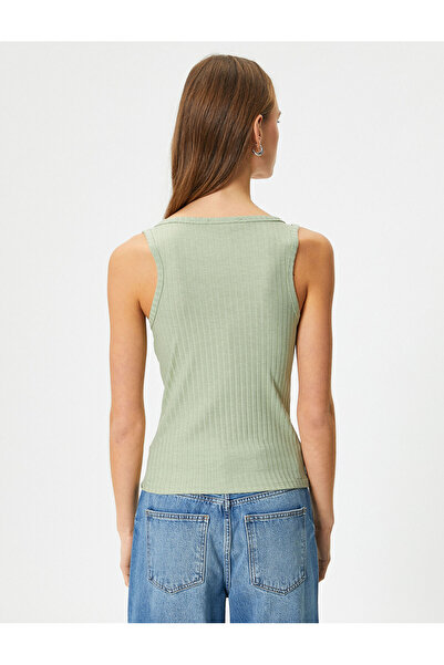 Koton V-Neck Buttoned Athlete Ribbed Viscose Fabric Mixed