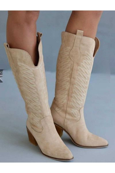 POTEEN Ptc Jae Cowboy Western Pattern Γυναικείες σουέτ μπότες-βιζόν