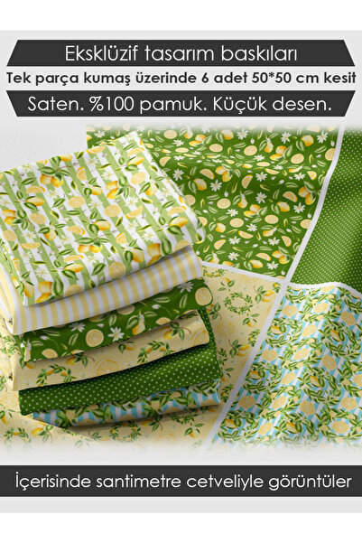 FabricMarket %100 Pamuk Saten Kumaş – 6 Limon Desen, Dijital Baskı, Yaz Temalı Patchwork Kumaşı