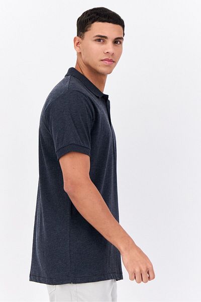 French Connection Men Regular Fit Brand Logo Short Sleeves Polo Shirt, Dark Grey