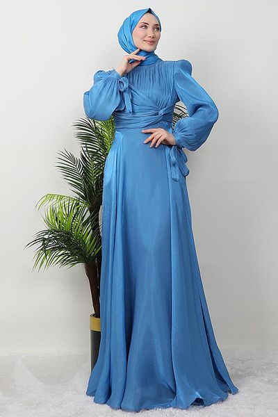 GİZ AGİYİM Βραδινό φόρεμα Blue Lily Silk