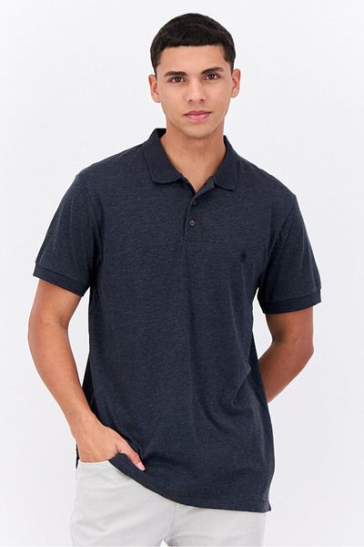 French Connection Men Regular Fit Brand Logo Short Sleeves Polo Shirt, Dark Grey