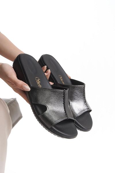 ALPELLİ ByAlp Orthopedic Leather Sole Heel Spur Supported Daily Platinum Slippers