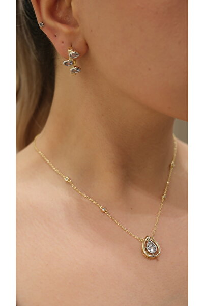 Jerie Gold Damla Taş Detaylı Tasarım 14k Kolye