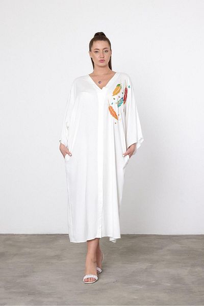 AGORATEKSTİL Rochie de damă din țesătură din viscoză, cu decolteu în V, broderie fluture