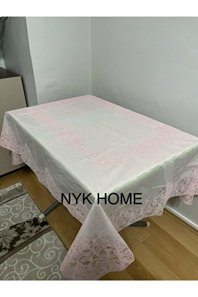 NYK HOME Dantel  Görünümlü Muşamba Masa Örtüsü  PUDRARENK  120+150 Ölçüsünde