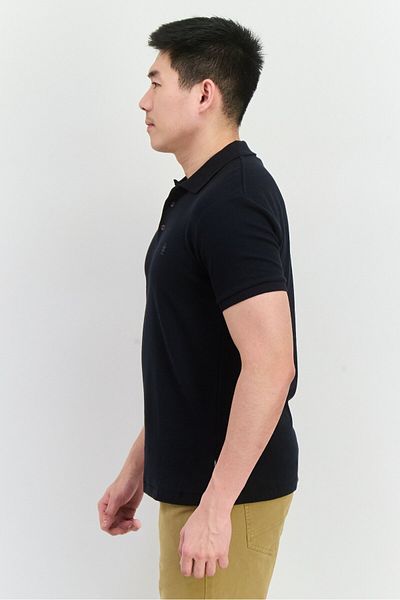 French Connection Men Regular Fit Brand Logo Short Sleeves Polo Shirt, Black