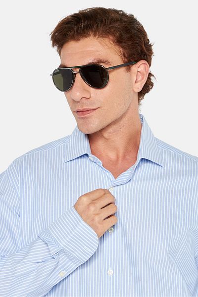 Lacoste Men L193s Aviator Sunglasses, Shiny Grey