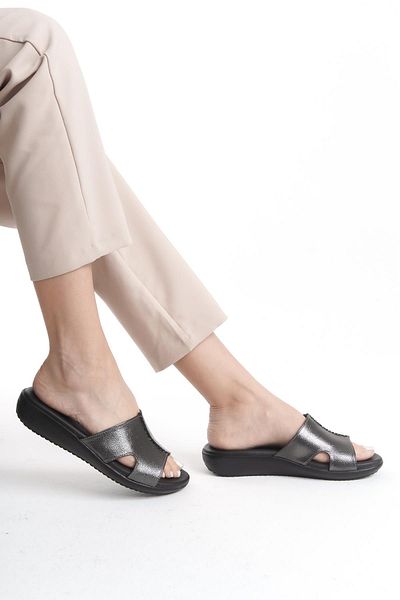 ALPELLİ ByAlp Orthopedic Leather Sole Heel Spur Supported Daily Platinum Slippers