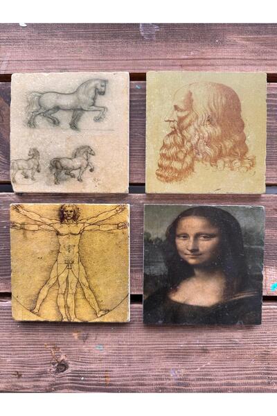 woodhomeworks مجموعة من 4 أكواب من الحجر الطبيعي مطبوعة ملونة