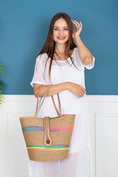 Hediyeninellitonu Geantă lucrata manual, geantă de plajă. Geantă de paie Gean...