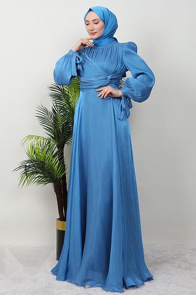 GİZ AGİYİM Βραδινό φόρεμα Blue Lily Silk