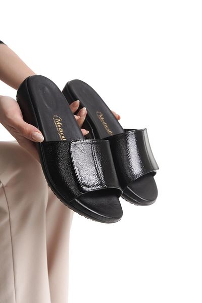ALPELLİ ByAlp Orthopedic Leather Sole Heel Spur Supported Daily Black Slippers