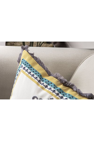 SWITA Safran Harmonia Premium Punch & Fringed Single Decorative Special Design Throw Pillow Cover