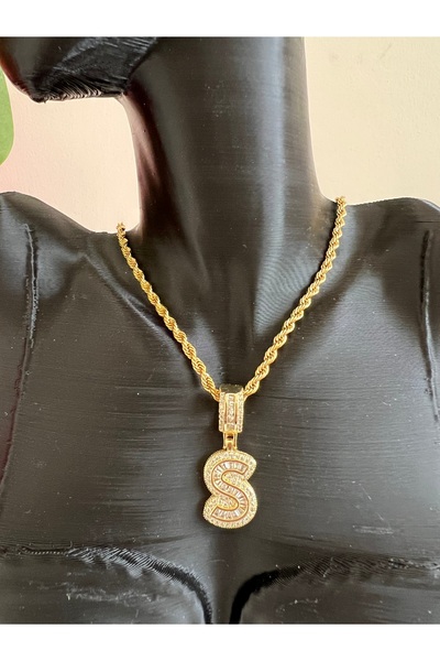 Rose S Harf Çelik Kolye Taşlı
