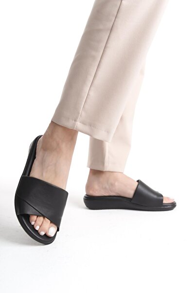 ALPELLİByAlp Ortopedické kožené denní černé pantofle s podporou patního ostru