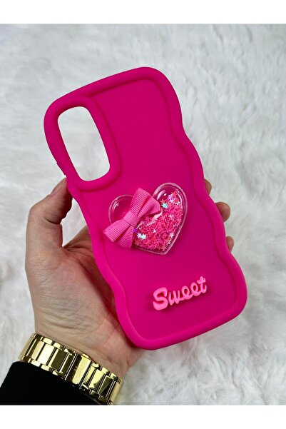 Vip Case Samsung Galaxy A05s Renkli Kalp Kurdele Detaylı Simli Dalgalı Sweety...