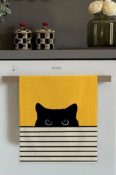Viva Home Sarı Kedili Fırın Mutfak Havlusu 30x50cm