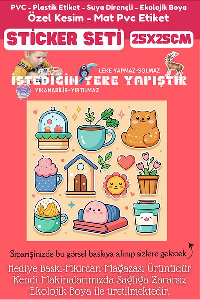 FİKİRCAN ملصق PVC مقاس 25 × 25 سم - مجموعة ملصقات فكرة، يتم لصقه في أي مكان - دفتر ملاحظات - كمبيوتر محمول - تابلت - هاتف - خزانة - زجاج - إلخ