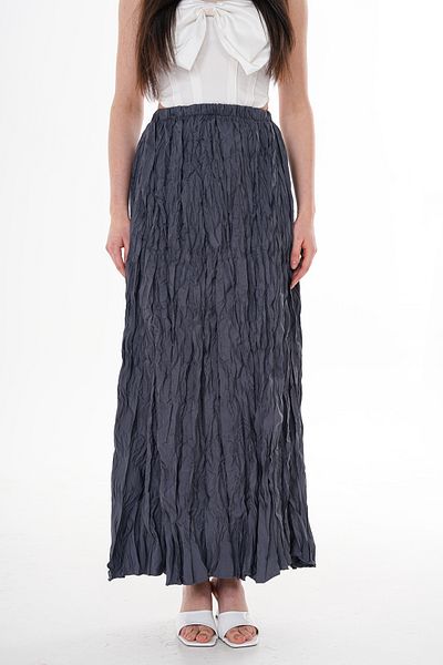 Amorti Women's Gray Stylish and Comfortable! Pleated Gathered Long Skirt (Size 36-48)