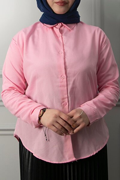 Yağızlar Giyim Kadın Pembe Oversize Düz Gömlek