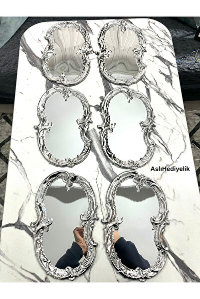 Aslı Hediyelik 6 Adet Gümüş Paslanmaz Çelik Artnova İşlemeli Desen Çay, Kahve, Ikramlık Ve Çeyizlik Sunum Tepsisi