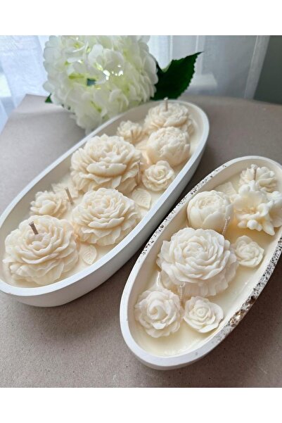 LARA küçük dükkan atolyesi 2’li Çiçek Kayık Dekoratif Kokulu Mum