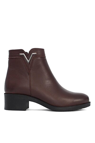 Celal Gültekin Kadın Kahverengi Fermuarlı Kalın Topuklu Deri Bot