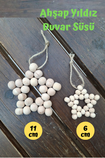 2-Piece Decorative Wooden Beaded Star Set Baby Room Ornament - Kitchen Ornament - Tree Ornament